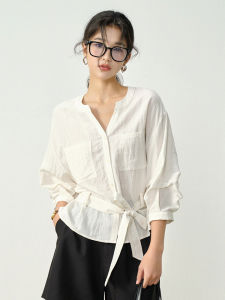 Yellow Waist-defining Leisure Loose Fitted Slim V-neck Shirt