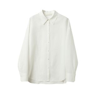CHUMIAN | Bộ Áo Sơ Mi & Áo Khoác Vải Linen Pháp Trắng Dáng Rộng Phong Cách Old Money Thanh Lịch Thu Đông