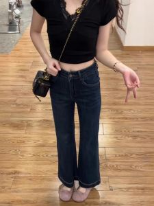 หลวม กางเกงขากว้าง กางเกงยีนส์ ทรงสูง เอว ซิป สไตล์ลำลอง ทรงขาบานเล็กน้อย ความยาวเก้าส่วน พลัสไซส์ ผู้หญิง พรางหุ่น กางเกง ฤดูใบไม้ร่วง ผ้าฝ้าย