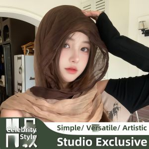 Vintage Retro Style Linen Wrinkle Scarf Long