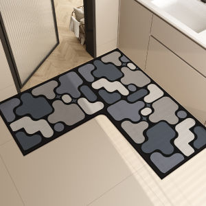 Bathroom Mat L-Shaped Toilet Entrance Rug Water Absorbent Non-Slip Modern Simple Style Home Carpet for Bathroom Use