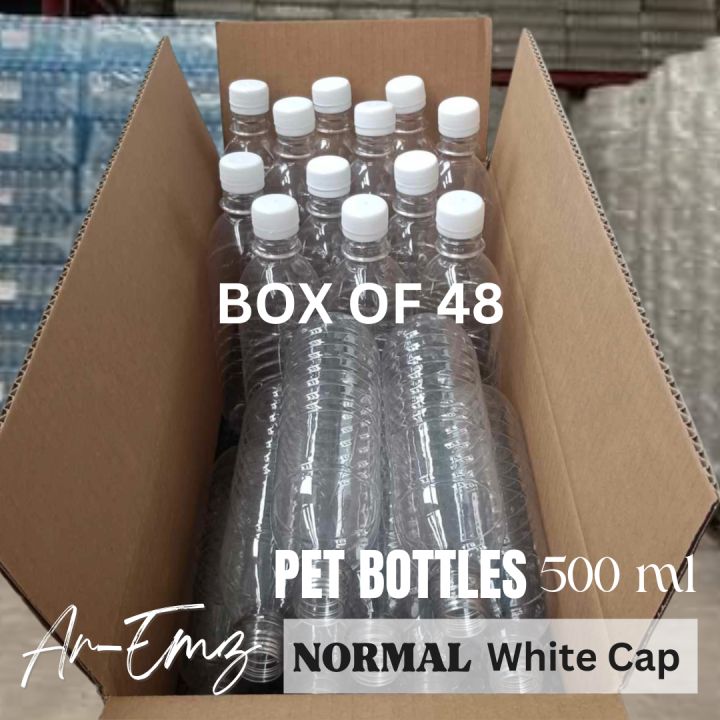 ArEmz Box of 48 Empty Clear Plastic Bottles With Normal Cap For