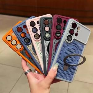 Color Blocking Magnetic Stand Cooling Phone Case for Samsung S26 S25 S24 Ultra Camera Protection Shockproof Bumper Armor Cover