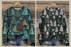 Womens Christmas Festive Pullover Sweatshirt Loose Fit Printed Design All Seasons Casual Comfortable Knitwear Top