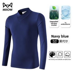 Miiow | Catman Mens Long Sleeve V-Neck T-Shirt Modal Skin-friendly New 2025 Spring Autumn Seamless Versatile Standard Fit Antibacterial
