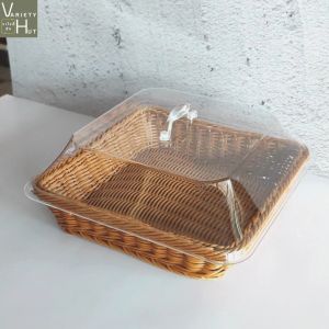 (ส่งเร็ว) ถาดหวายสาน ตะกร้าหวายสาน ทรงเหลี่ยมจตุรัส มีฝา สำหรับใช้เป็นตะกร้าขนมปังเบเกอรี่ ตะกร้าผลไม้ หรือเป็นถาดเสิร์ฟอาหาร Variety Hut