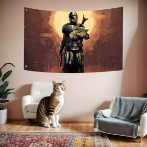 Star Wars | Cờ Mandalorian Show G-Grogu Thiết Kế Cổ Điển Bền Bỉ Biểu Ngữ Trang Trí Sân Trong Nhà Ngoài Trời Cho Cột Treo Tường Phòng