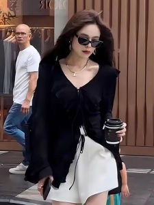 เสื้อเชิ้ตผู้หญิงแขนยาวผ้าชีฟองทรงหลวมสไตล์เกาหลี ทรงเข้ารูป ทรงหลวม แขนกระดิ่ง ทรงหลวม แขนยาว ทรงเข้ารูป แขนยาว