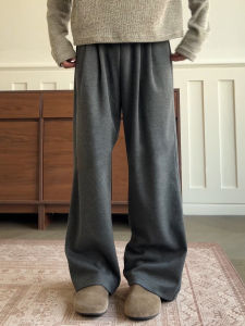 Quần Nỉ Nam Màu Xám Đậm Ống Đứng Rộng Rãi Phong Cách Hip Hop Quần Thể Thao Mùa Thu Đông Quần Nỉ