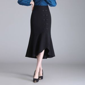 2025 New High Waist Asymmetrical Fish Tail Skirt Mid-Length Slimming Bodycon Skirt Meat Concealing Wrap around Skirt