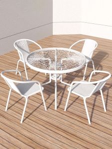White Casual Outdoor Furniture Set: Minimalist Modern Simplicity Garden Table Chair Combo Plastic Multi-functional Support Structure