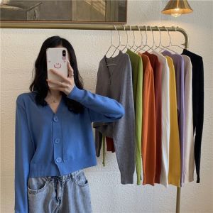 Womens Simple Long Sleeve Cardigan Crop Top COD [Malaysian stock]
