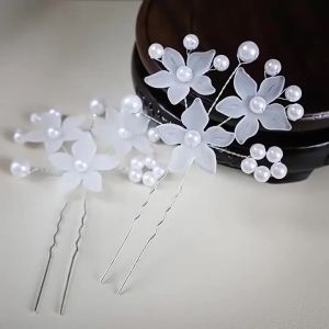 1 บาท ⚡️⚡️⚡️  HUFANG มงกุฏดอกไม้มุก เครื่องประดับผมฝ้า เครื่องประดับแฮนด์เมดสำหรับงานแต่งงานเจ้าสาว กิ๊บไข่มุก