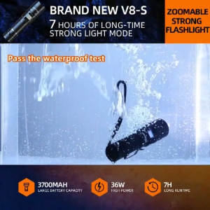 SUPERFIRE Flashlight Super Bright 2000 Lumens Portable Rechargeable 5000MAH Battery Long Run Time Torchlight V8-S