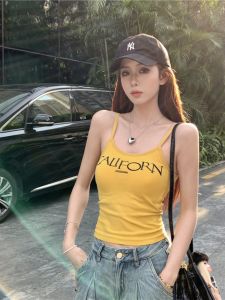 Áo Vest Không Tay Màu Vàng Kiểu Mỹ Dành Cho Nữ Áo Khoác Ngoài Mùa Hè Áo Lót Bên Trong Không Tay Áo Khoác Có Đệm Ngực