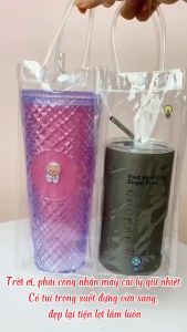 Combo 5 Túi nhựa đựng bình nước trong suốt có quai xách Túi trong suốt đựng bình ly giữ nhiệt