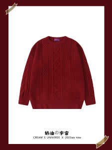 คริสต์มาส ปีใหม่ Red Twist เสื้อสเวตเตอร์ถัก ผู้หญิง สไตล์ขี้เกียจวินเทจ ฤดูใบไม้ร่วง ฤดูหนาว สินค้ามาใหม่ สบาย หลวม Fit เสื้อท่อนบน