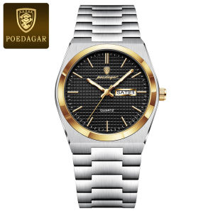 POEDAGAR Luxury Fashion Male Watch Stainless Steel Waterproof Luminous Mens Quartz Watches Casual Date Week Wristwatch For Men
