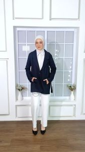 Blazer Kerja Formal Kantor Hitam Wanita Bodi Panjang Muslim Hijab Lengan Panjang Bahan Premium High Quality