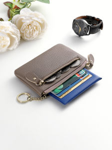 Fashionable Mini Leather Coin Purse Womens Style Thin Zipper Key Ring Small Wallet Compact Coin Bag Stylish Portable Money Holder