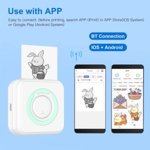 Easygoing <COD>Mini Thermal Printer Bluetooth Photo Printer / Mini Portable Bluetooth Photo Printer Pocket Thermal Printing USB Connection / Printer Mini Bluetooth Portable Cartoon Thermal Camera Kertas Refill Struk Termal EDC Paper / Printer Bluetooth