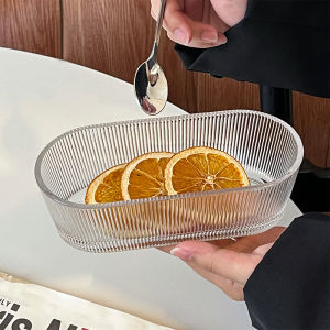 Simple Elliptical Glass Bowl Snack Plate Fruit Tray Creative Dessert Salad Bowl Nordic Style Universal Glassware Home Use