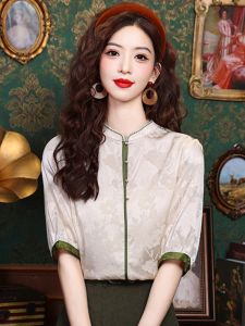 Elegant Embroidered Silk Blouse for Women Fashionable Chinese Style With Stand Collar High Quality Satin Fabric Ideal for Summer