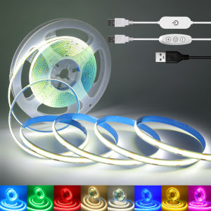 DC 5V USB COB LED Strip Flexible Light Ribbon White Pink Red Warm Yellow Ice Blue Green LED Rope Light Home Decor TV Background