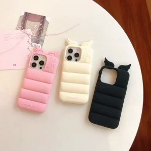 Kawaii 3D Angels Wings Solid Color Phone Case for iPhone 17 16 15 14 13 Pro Max Plus Soft Silicone Shockproof Protective Cover