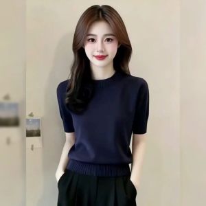 Áo Thun Tay Ngắn Đen Xanh Phối Hợp Dáng Ôm