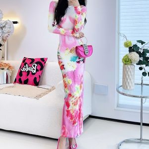 ชุดเดรสยาวแขนยาวสไตล์ฝรั่งเศส ชุดเดรสยาวทรงเข้ารูปสำหรับผู้หญิง ชุดเดรสแฟชั่นฤดูใบไม้ผลิและฤดูใบไม้ร่วง