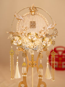 Chinese Style Wedding Handheld Fan DIY Material Kit Handmade Golden Old Style Fan for Bride Finished Product Home Decor