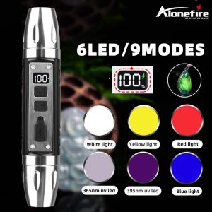6-in-1 White Yellow UV 365nm/395nm LED LCD Flashlight USB Charging Jewelry Jade Stone Pet Stains Marker Ore Money Scorpion Light