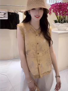 French Lace Hollow Out Applique Sleeveless Tank Top for Women Summer Unique Beautiful Small Shirt Loose Type Work Clothing