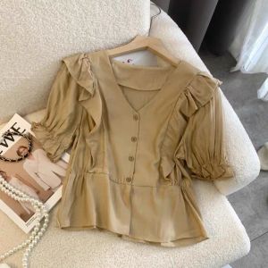 ●ECLAIRE● 043 Kemeja Ruffle Peplum Lengan Pendek Shortsleeves Korea Kasual Casual Kerja Kantor Mode Modis Import 138