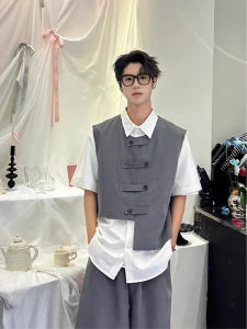 Summer Menswear Suit Waistcoat Vest Casual Two-Piece Suit Handsome Fancy Boys Cool and Handsome Wear a Set of Fashion