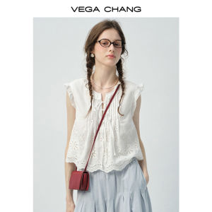 VEGA CHANG | Áo Sơ Mi Không Tay Màu Trắng Phong Cách Pháp Mới