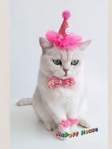 ชุดวันปีใหม่สำหรับแมวและสุนัข ผ้าฟรีซีล/ผ้าใยไผ่ พร้อมหมวกและกิ๊บทวย - สีชมพู/สีน้ำเงิน - สำหรับเจ้าน้องพันธุ์เล็ก/พันธุ์กลาง