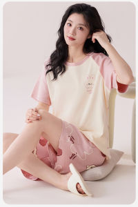 Miiow | Pure Cotton Womens Summer Sleepwear Short Sleeve Shorts Comfortable With Built-in Chest Pad Fashionable Outdoor Home Clothes