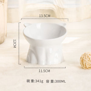 Cute Cat Bowl Ceramic Anti-Black Chin Inclined High Neck Protection Cat Basin Dog Bowl Drinking Water Pet Bowl Food Basin Anti-Tumble