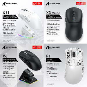ATTACK SHARK | Attack Shark X11 X6 X3 R1 Wireless Gaming Mouse RGB Ergonomic Ultra-Light Tri-Mode Macro PAW3395/PAW3311 26000 DPI