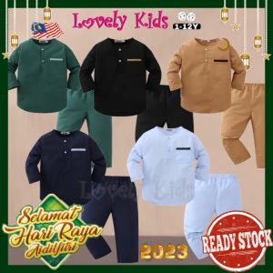 ⭐RAYA DEAL⭐[READY STOCK]1Tahun-12Tahun Baju Melayu Budak Kurta Traditional Budak Lelaki Kanak-kanak Saiz Besar Baju Raya Budak Cotton Biru Muda Hitam Khaki Sage Green Pink
