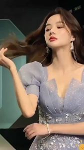 DINNER DRESS Womens Light Blue Long Luxury Tulle Sequin Evening Dress 浅蓝色晚礼服宴会气质优雅连衣裙