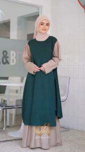 Jabayaska - Siera Set Setelan Pita Atasan Rok Tunik 2in1 Muslim Bahan Polo Linen Baju Kombinasi