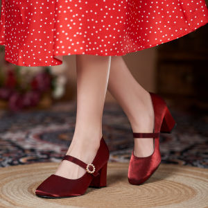 Wide Width round Toe High Heel Single Shoes Satin Surface for Wedding Banquet Women Fashionable All Match Princess Style Shoes