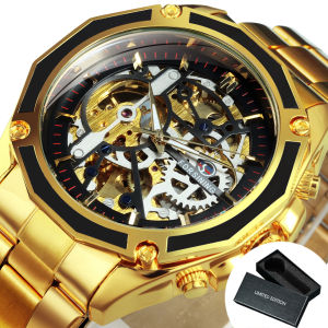 Forsining | Forsining Fashion Gold Watch for Men Sports Skeleton Automatic Mechanical Watches Stainless Steel Strap Business Wristwatches