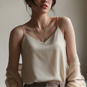 TONERCE | White Silk Satin Padded V-Neck Cami