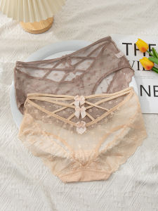 Quần Lót Ren Cạp Giữa Gợi Cảm Cho Nữ Cỡ Lớn Quần Lót Tam Giác Mỏng Không Đường May Bằng Cotton Nguyên Chất Lưới Trong Suốt