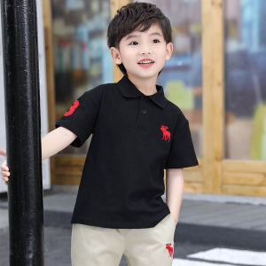 เสื้อยืดคอโปโลผ้าฝ้ายแท้สำหรับเด็กชาย ทรงหลวม สวมใส่สบาย แห้งเร็ว แขนสั้น แขนกุด ทรงหลวม ลำลอง เสื้อผ้าเด็กชาย