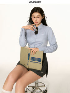 เสื้อเชิ้ตผู้หญิงไซส์ใหญ่ทรงสลิมฟิตยาวแขนพอดีตัวสไตล์นักศึกษา Jilulook Sky And Island ฤดูใบไม้ผลิ 2024